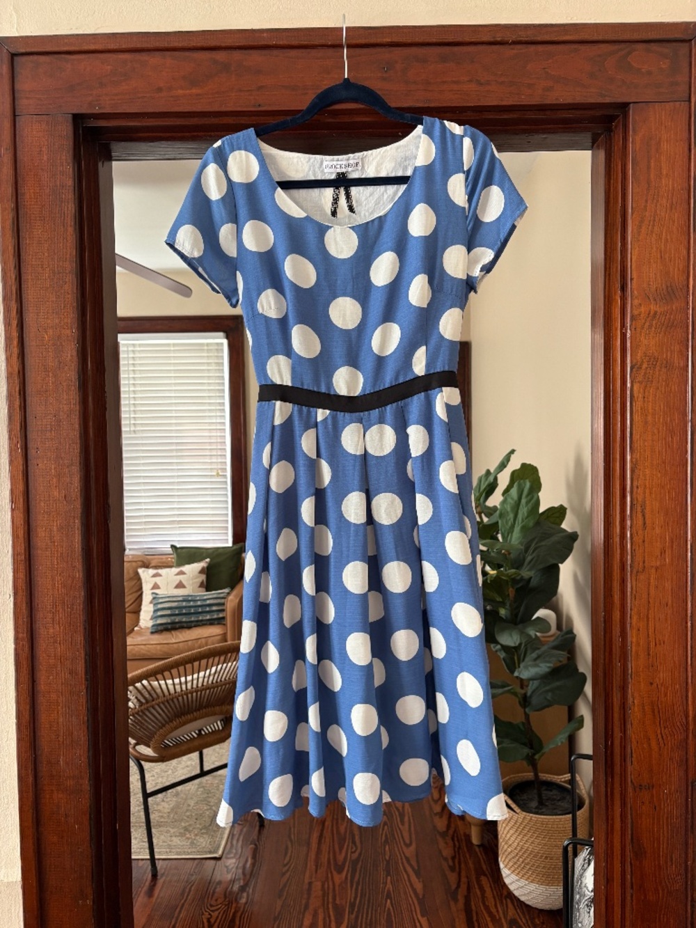 Frock Shop Blue & White Polka Dot Fit Flare Dress Large